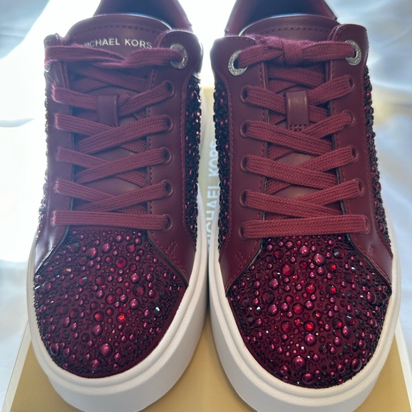 Michael Kors Deep Red Studded Sneakers - Picture 3 of 13